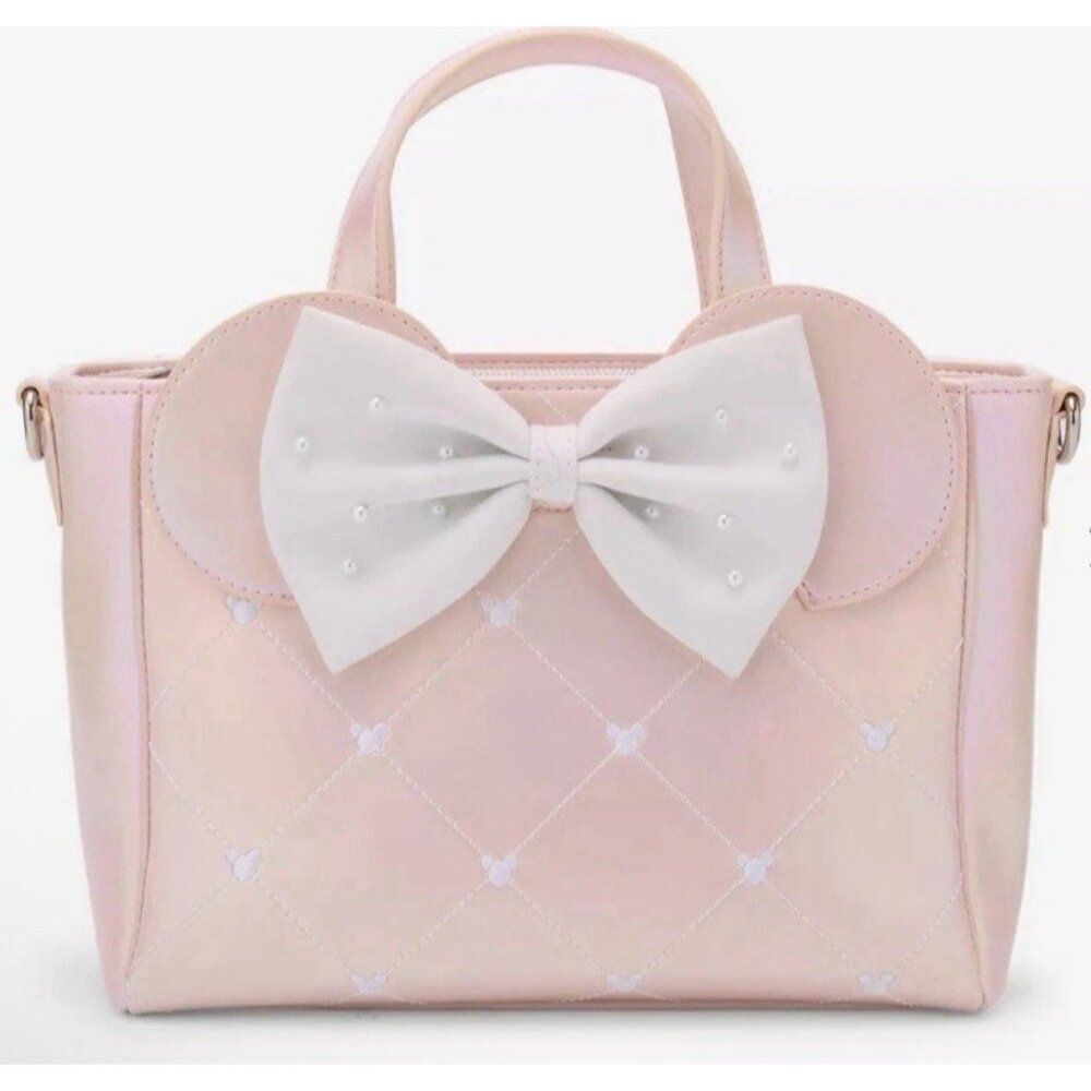 Loungefly Disney Minnie Mouse Pink Pearl Mini Irridescent Crossbody Handbag NWT